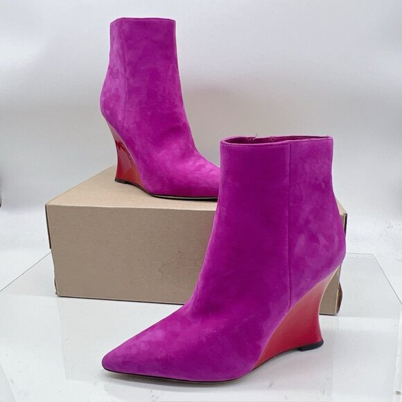 Tory Burch Women's Sculpted Wedge Heel Ankle Boot Bootie Fuchsia Pink Suede US 7 - Picture 2 of 13